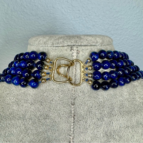 Vintage Stone Four Strand Necklace 16” Blue, Tan & White - Picture 4 of 4